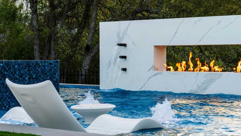 Large Panel Porcelain Tile Fire & Water Feature - GBIV Designs - Ethan Cooper Photography