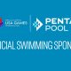 Logos of the special olympics and logo of Pentair Pool being the official sponsor on a blue background